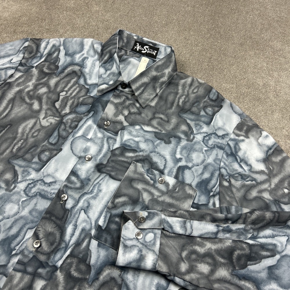 Alan Stuart Shirt Mens Large Long Sleeve Gray Tie Dye Lightweight Disco NWOT